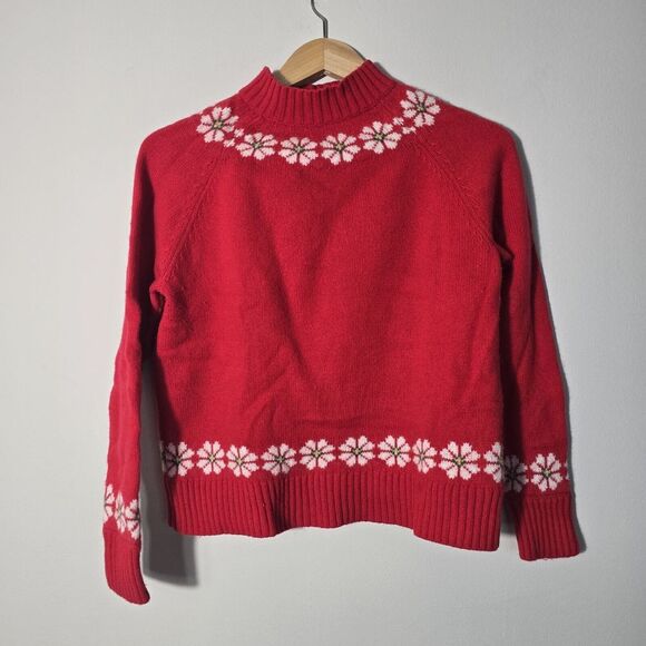 Madewell Floral Hazelwood Pullover SweaterRed Crewneck Boxy Fit Wool Sz Small - Picture 3 of 12